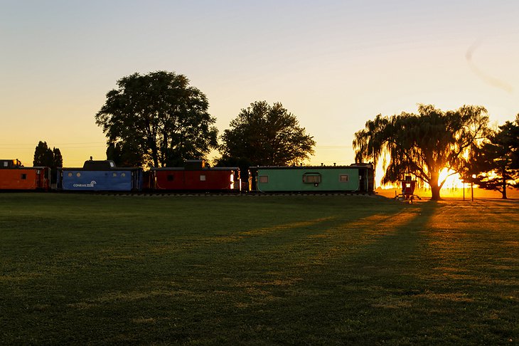 Red Caboose Motel Trains at Sunset