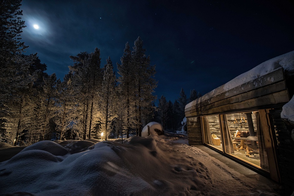 Wooden log from the outside at night