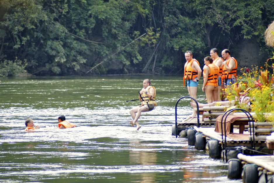 River jump at River Kwai Jungle Rafts