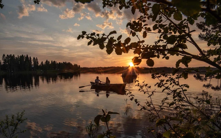 Two boats at lake Ranua during summer