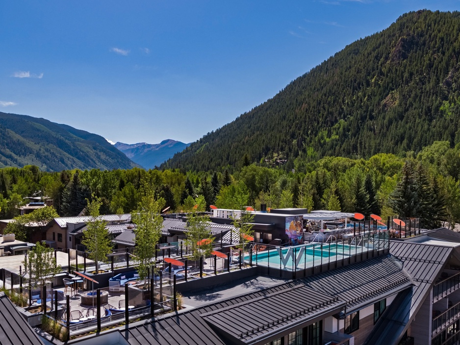 W Aspen Hotel Rooftop Terrace Overlooking The Rocky Mountains