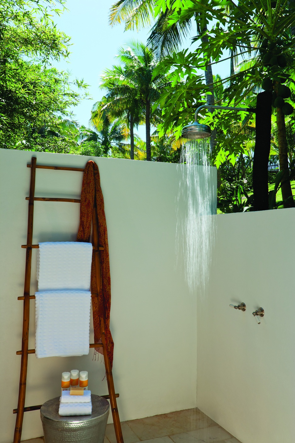 Bathroom Opens Up Completely To An Outdoor Shower Within Private Garden Courtyard