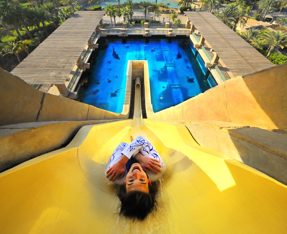 Aquaventure water slide to the shark pool