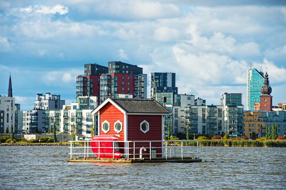 Vasteras City Skyline With The Hotell Utter Inn On The Lake