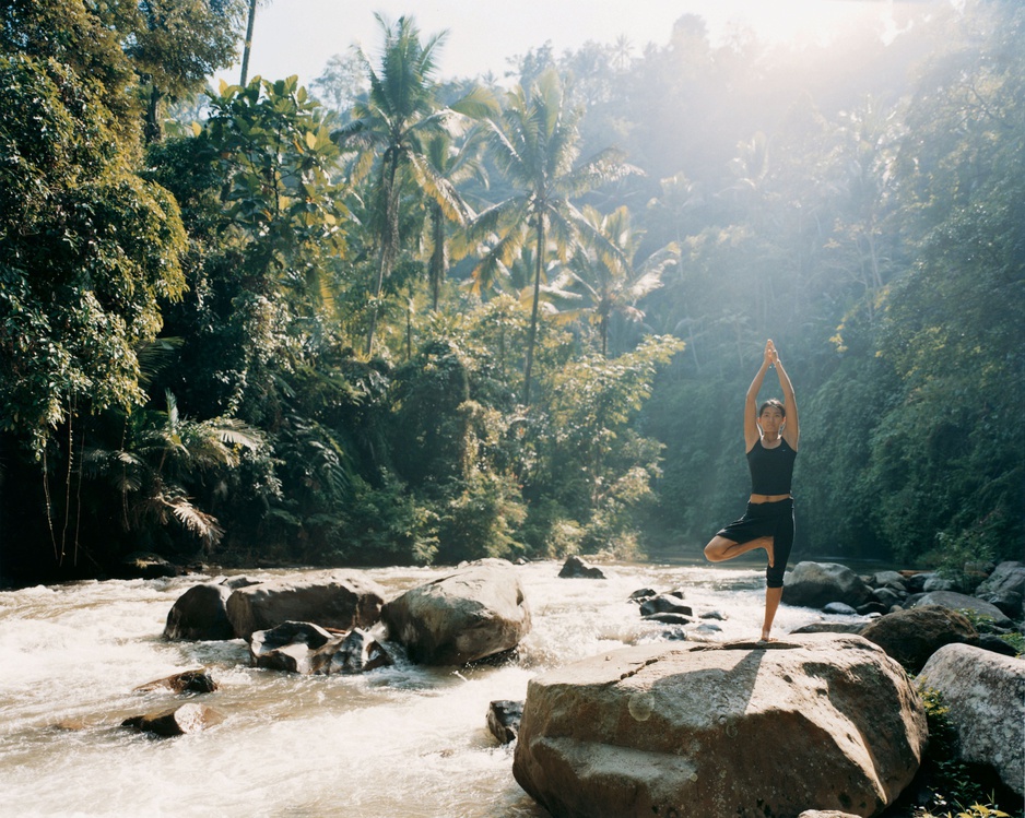 Yoga at the river in Bali