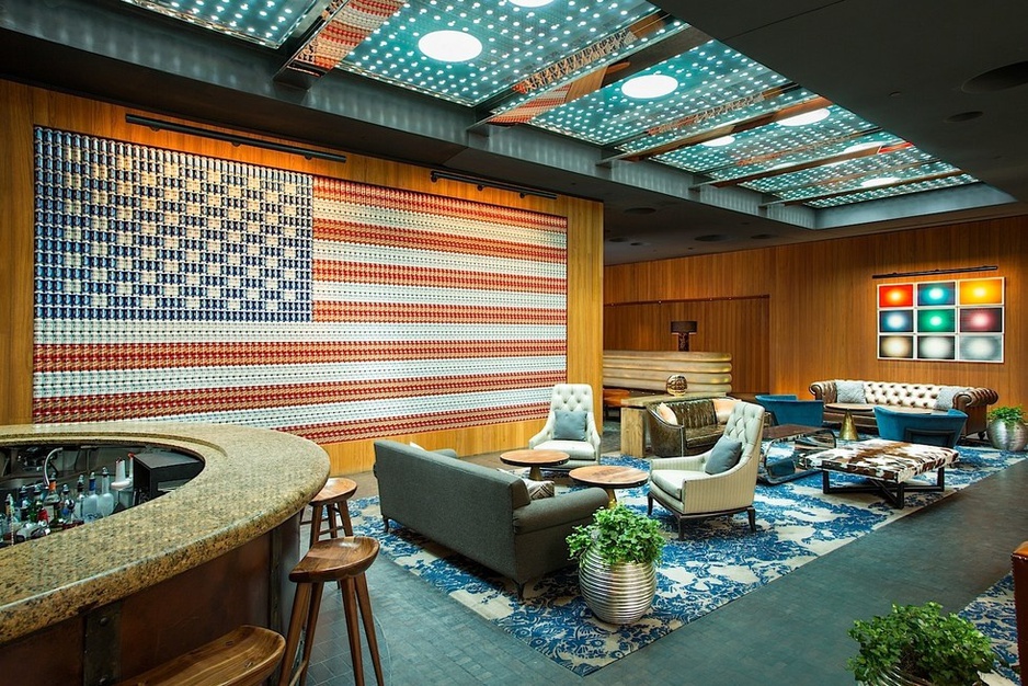 Dream Downtown hotel lobby with American flag