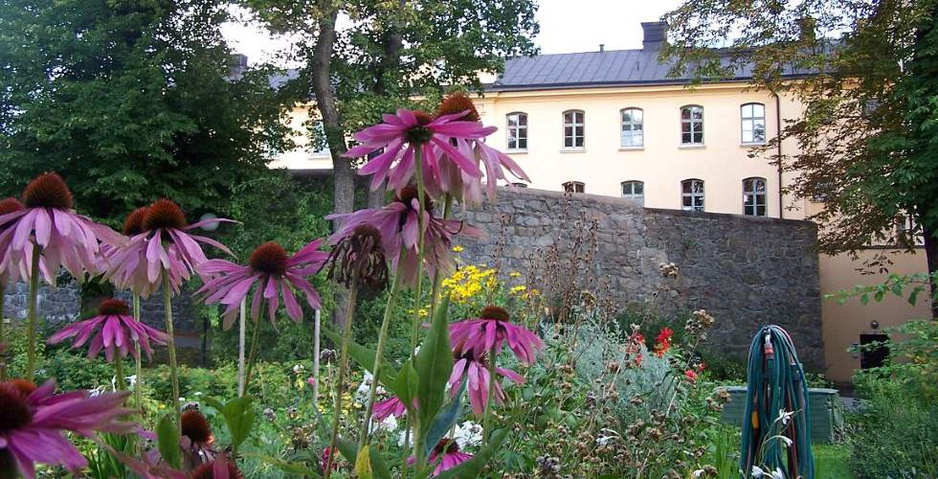 Langholmen Hotel exterior with flowers