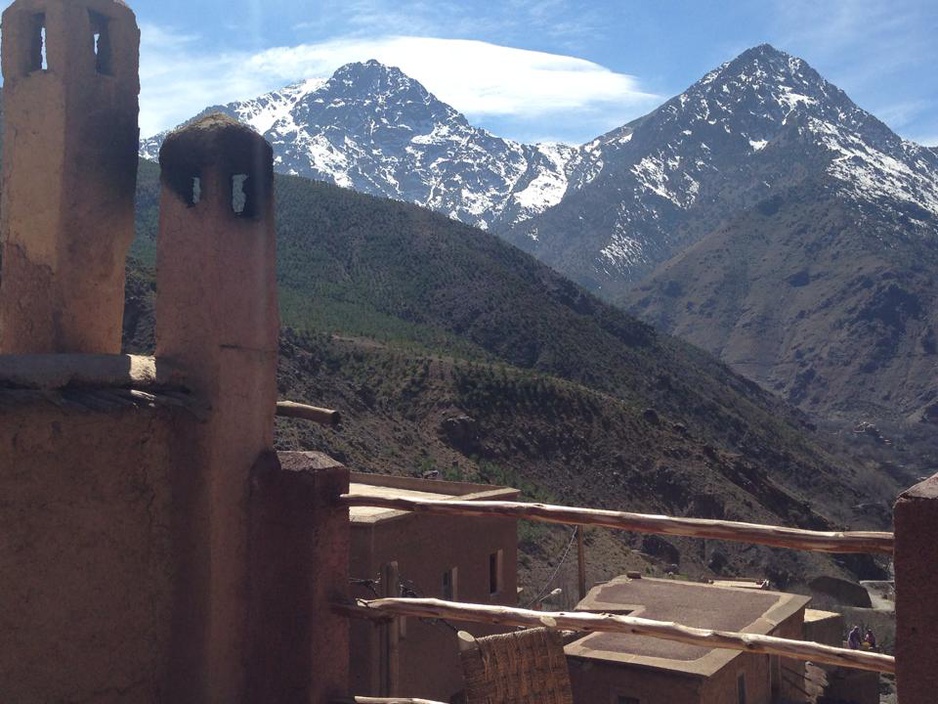 Douar Samra view on the snowy Atlas Mountains