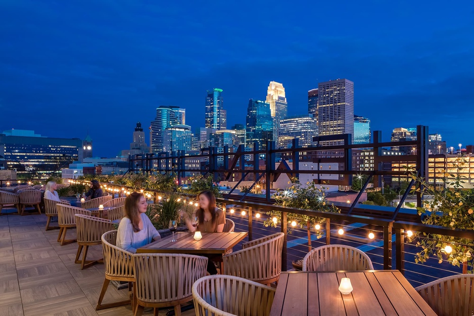 Hewing Hotel Rooftop Terrace Minneapolis Skyline Panorama