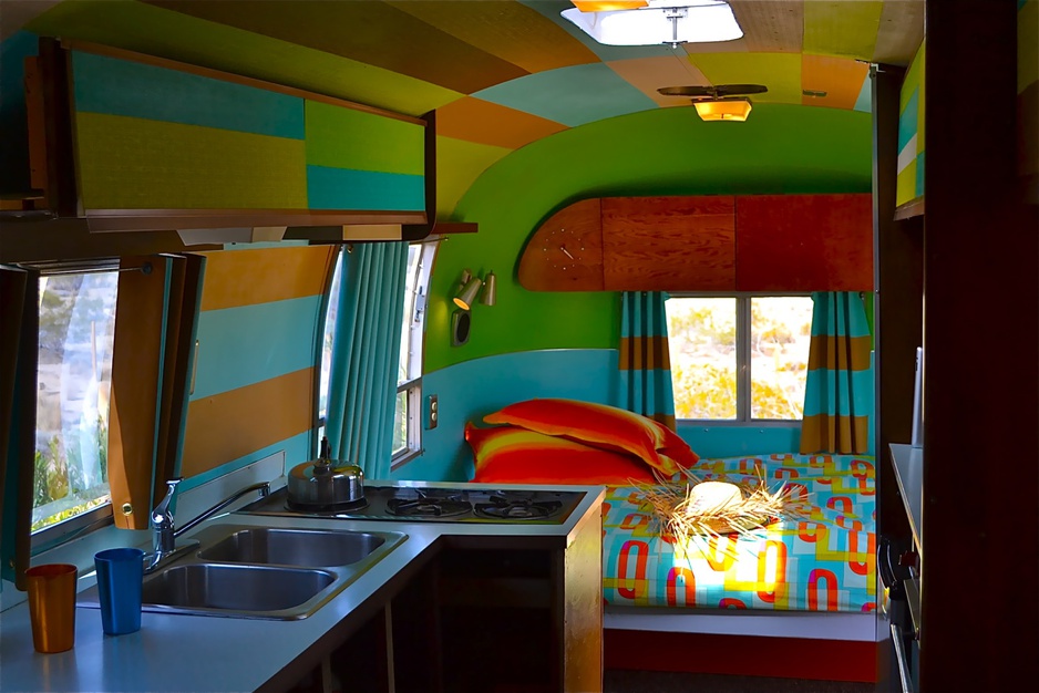 Red Stripe Airstream interior