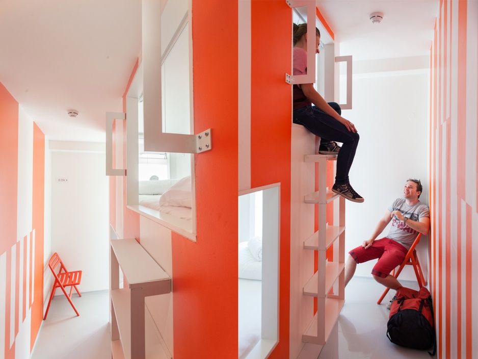 Boutique Hostel Forum orange and white chat room with people talking