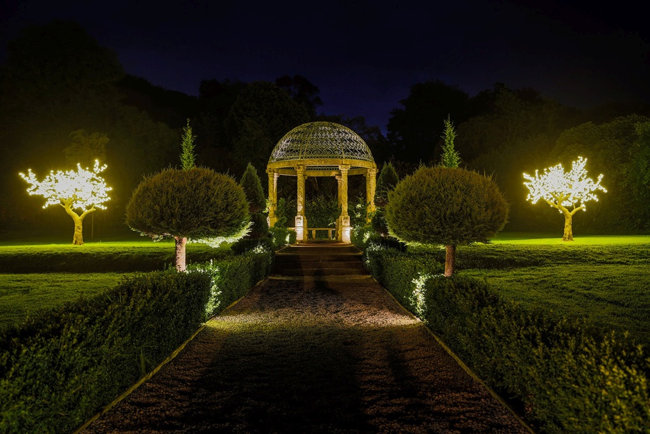 Ballyseede Castle gardens at night