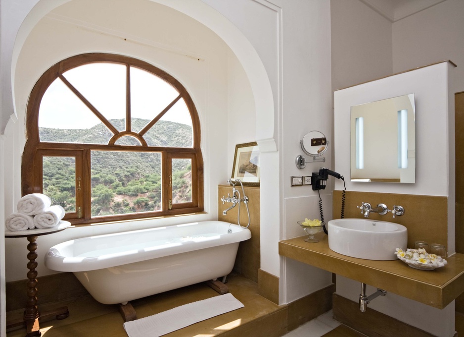 Samode Palace bathroom with nature views