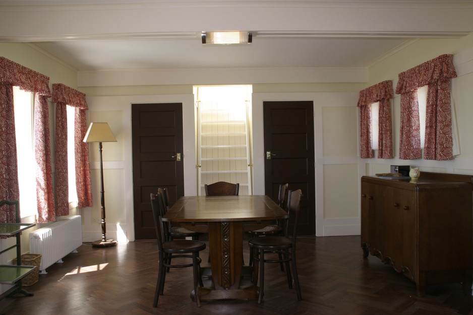 dining room and stairs to the rooftop