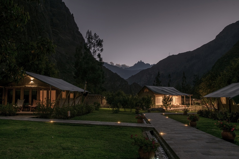 Las Qolqas Eco Resort Glamping Tents at Dusk