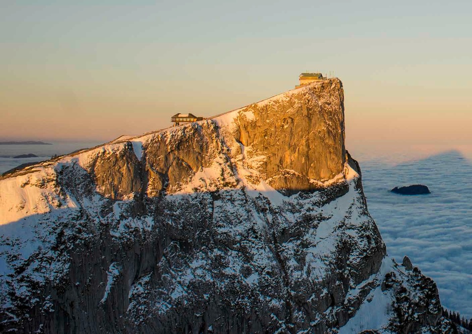 Alps cliff with Hotel Schafberg