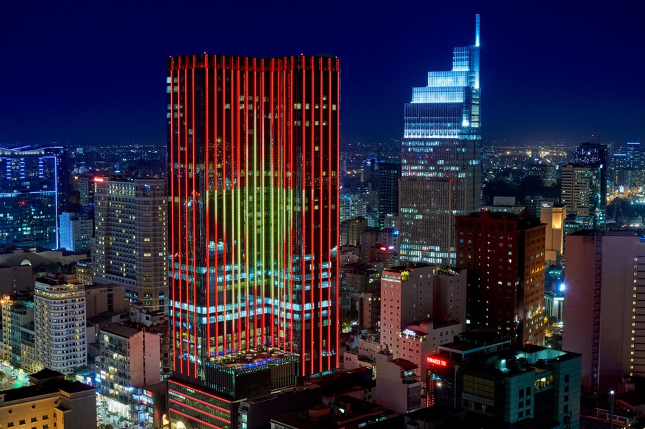 Times Square Building at Night With Light Show