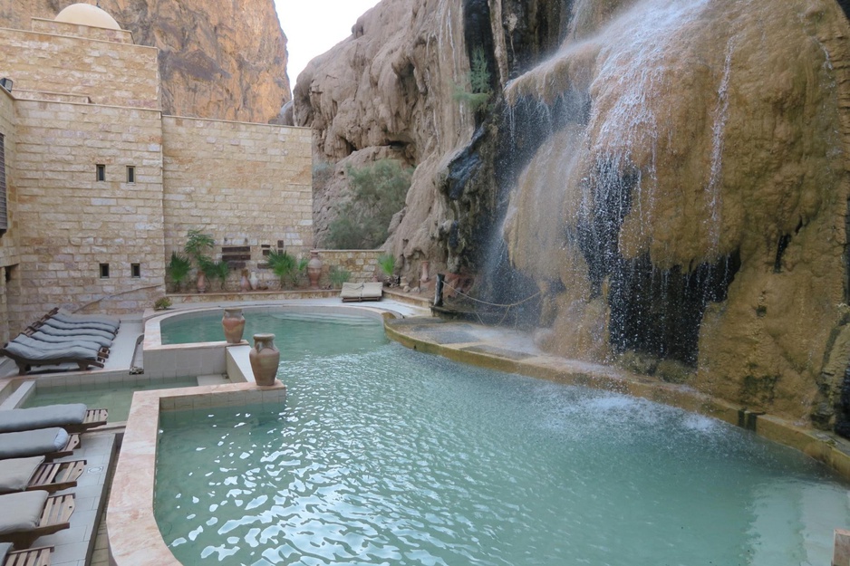 Ma'in Hot Springs rock pool with waterfall