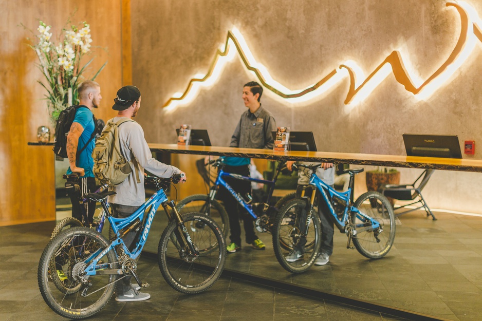 Whitney Peak Hotel check-in with bikes