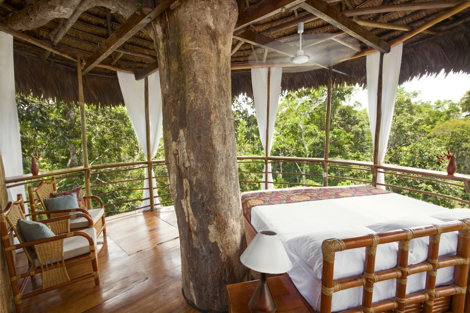 Treehouse Lodge Iquitos bungalow bedroom with jungle views