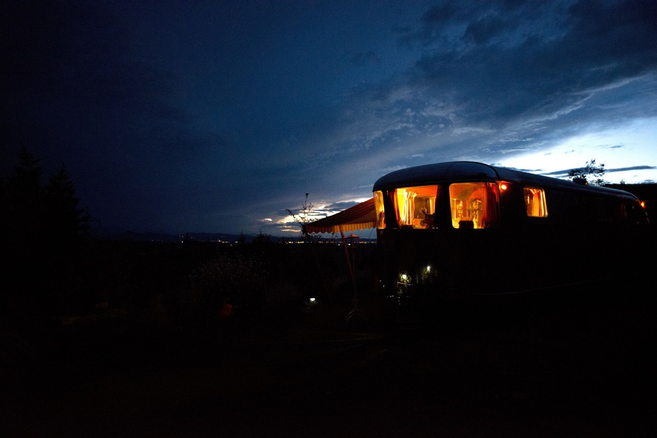 Belrepayre Airstream Retro Trailer Park at night