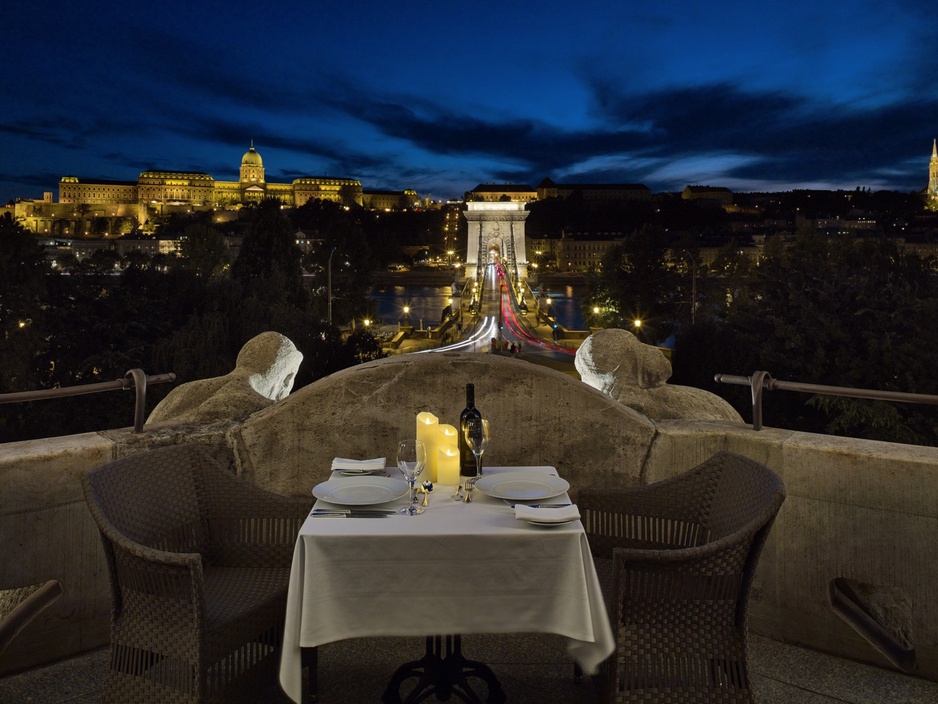 Gresham Palace Balcony Overlooking The Buda Castle And The Chain Bridge