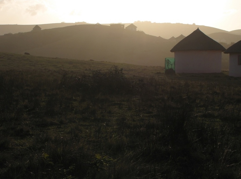 Bulungula Lodge huts on the rolling hills