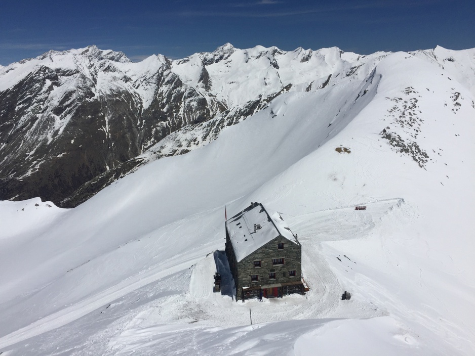 Britannia Hut snowy aerial