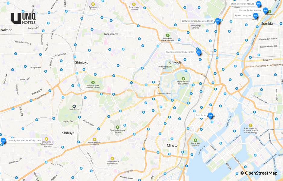 Map of Hotels in Tokyo with a Private Onsen