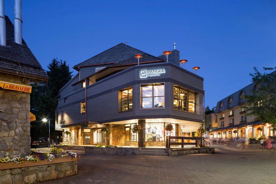 Pangea Pod Hotel Building at Night