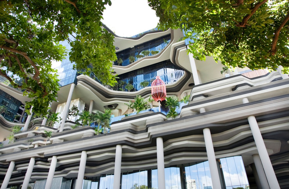 Looking up at the pool of Parkroyal on Pickering