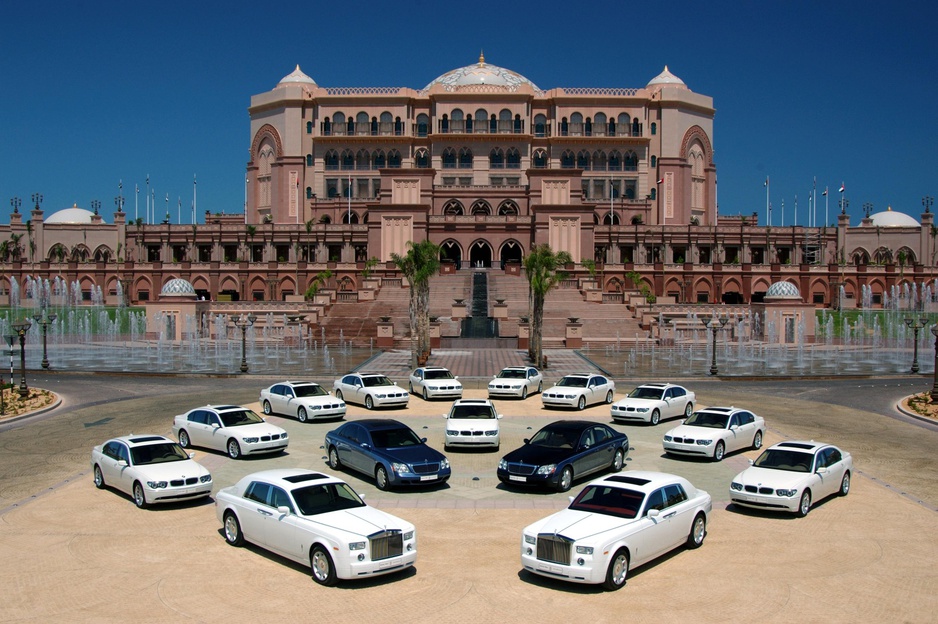 Emirates Palace luxury car fleet - Mercedes S Class, BMW 7, Maybach, Rolls Royce.