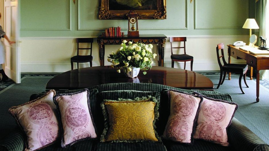 The Royal Crescent Hotel sofa with colorful pillows