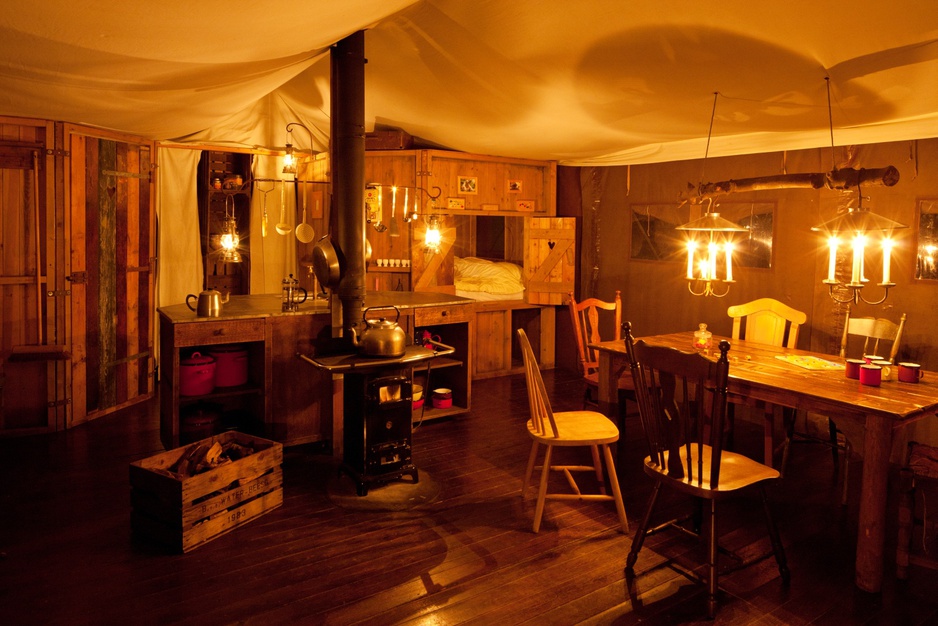 Manor Farm Alton tent interior in the evening