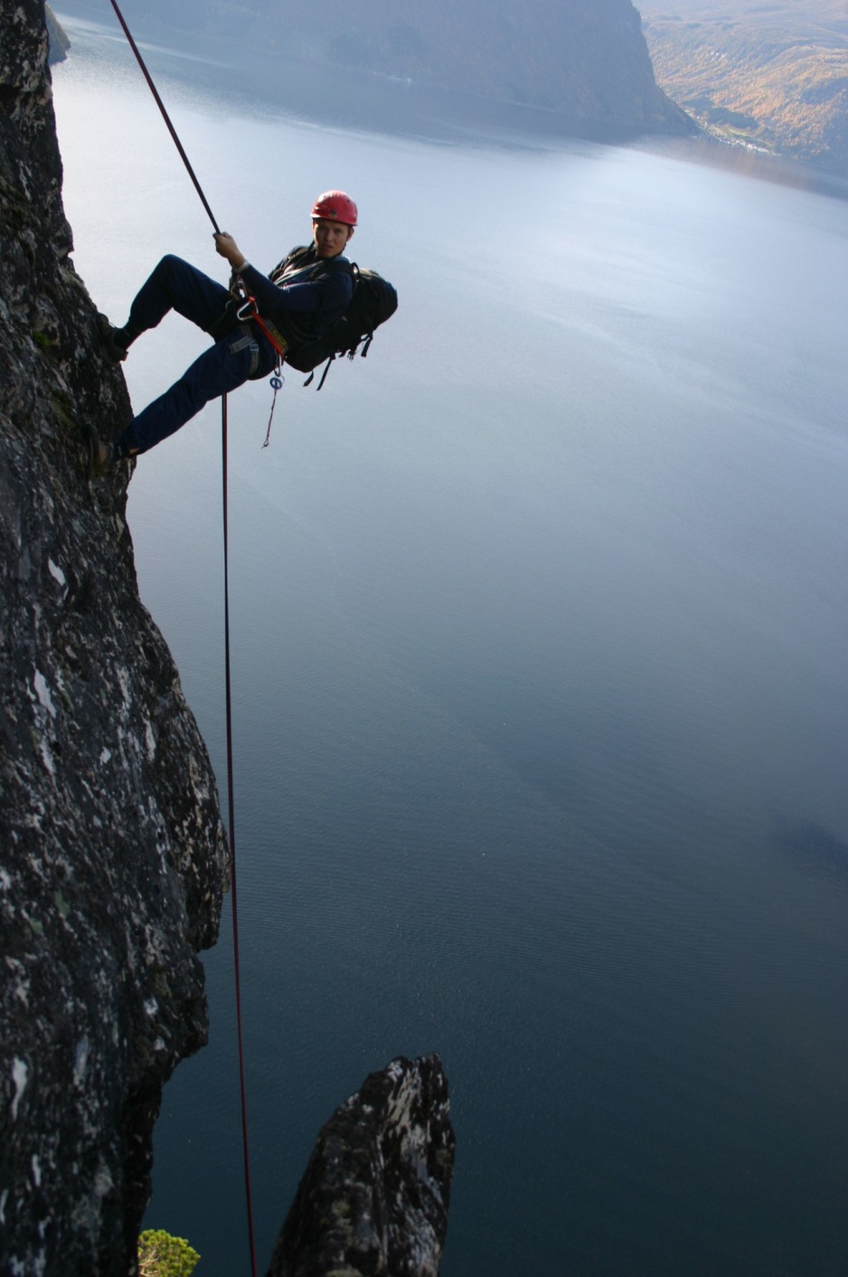 Climbing up the rock mountain