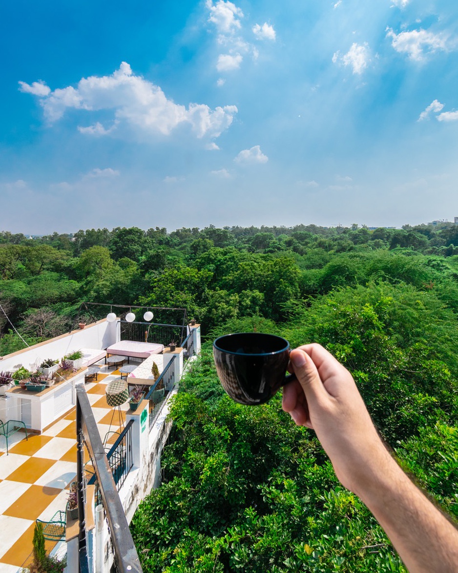 LetsBunk Poshtel Rooftop Terrace Morning Coffee