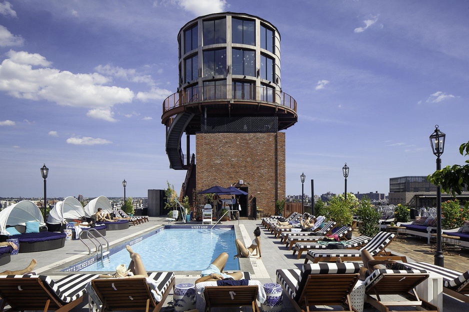 Rooftop Pool With A Water Tower In Brooklyn