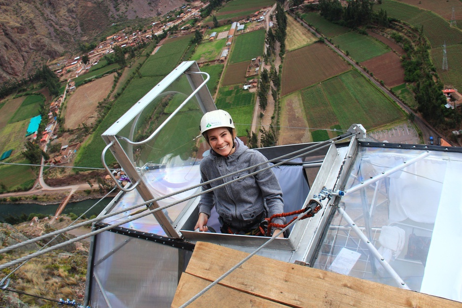 Girl enters the capsule of Skylodge Adventure Suites