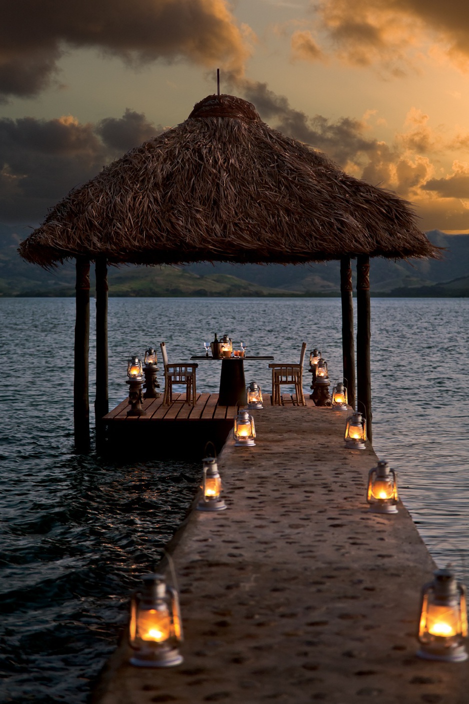 Lanterns Light The Way To The Floating Pontoon, Dolphin Island