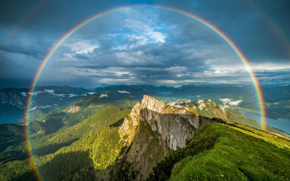 Schafberg mountain with rainbow