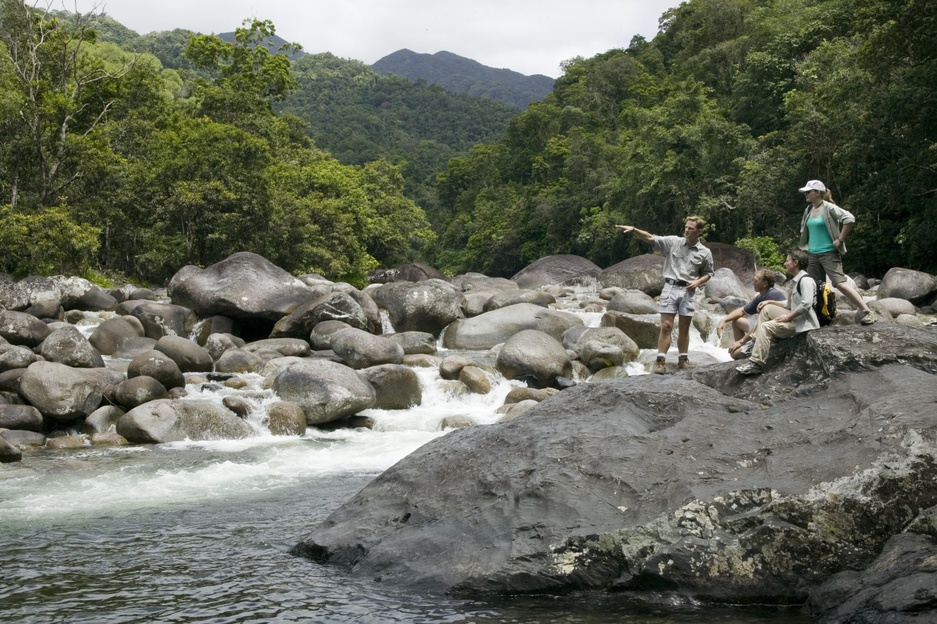 Mount Lewis National Park trekking along the river on the rocks