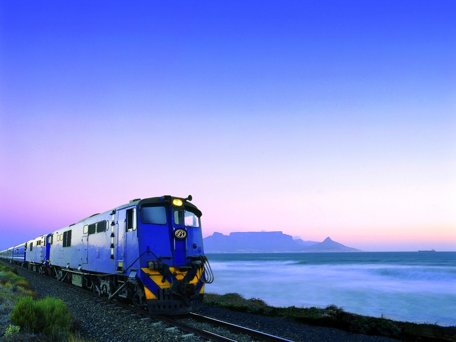 The Blue Train at sunset at the ocean