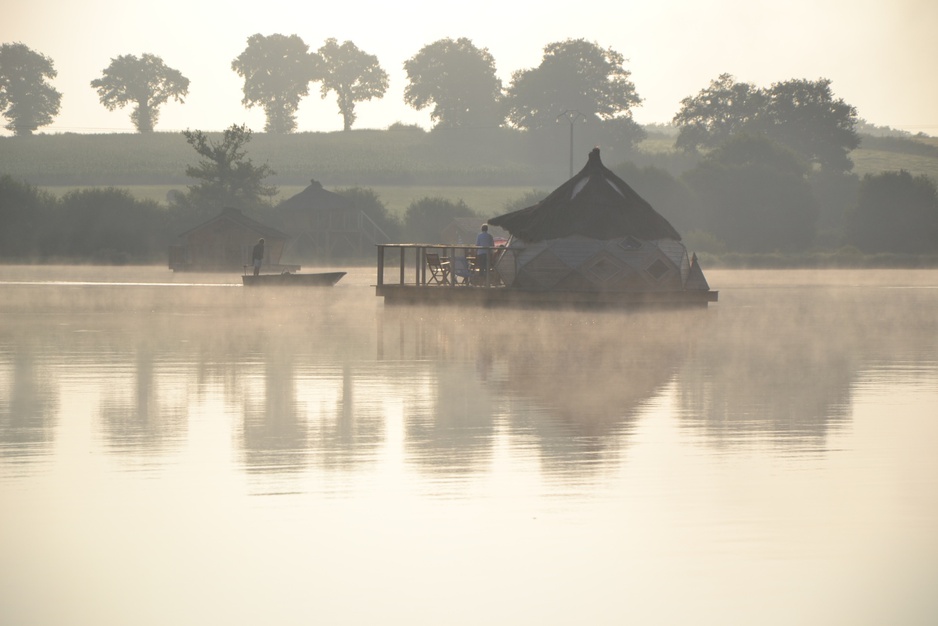 Cocoon floating wooden hut