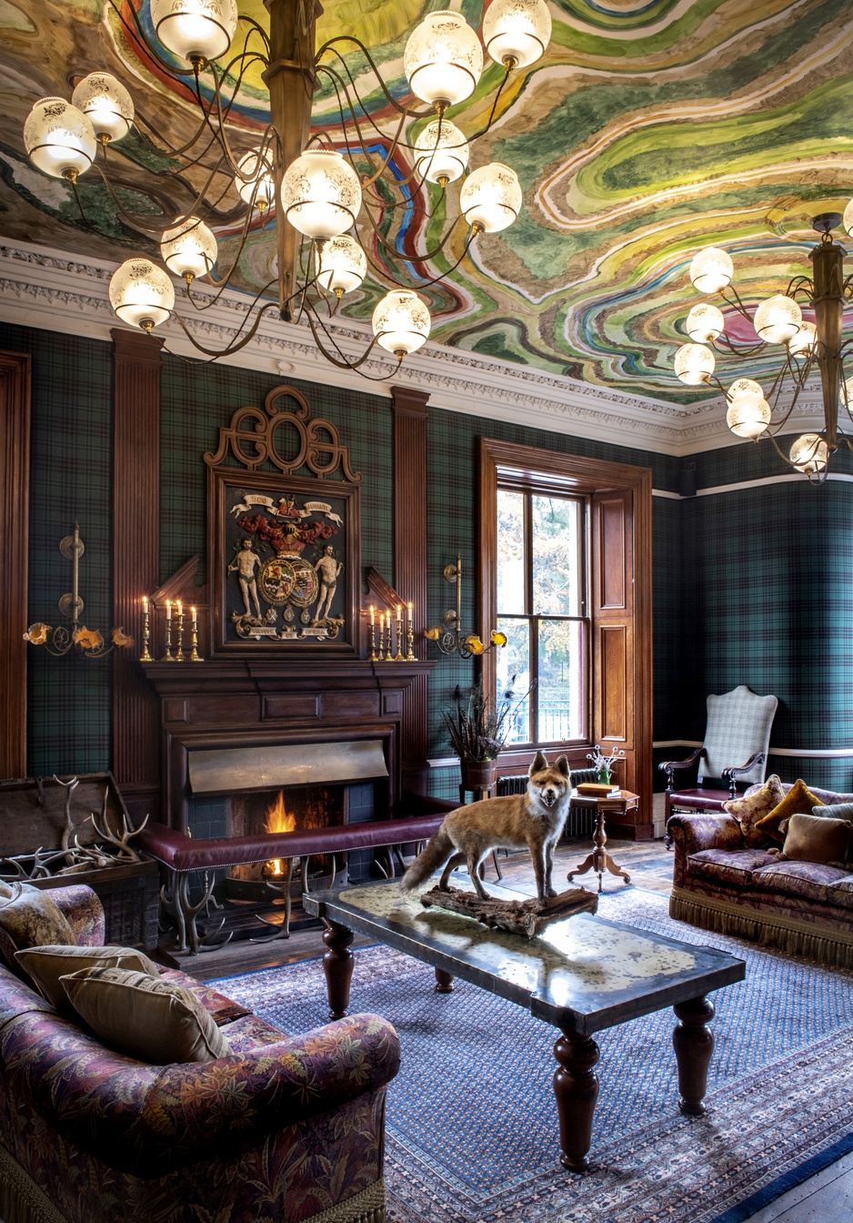 The Drawing Room at The Fife Arms ceiling fresco by Zhang Enli