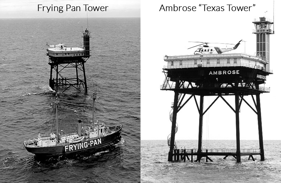 Frying Pan Shoals Light Tower And A Texas Tower Comparison