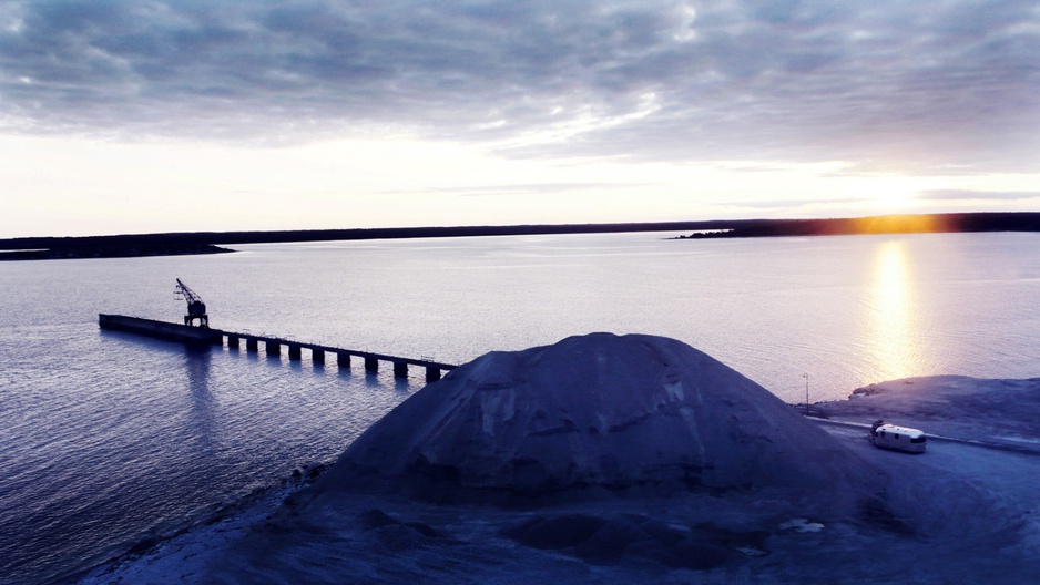 The old mine and the sea at sunset