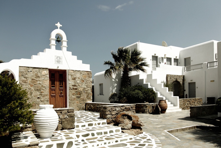 San Giorgio Mykonos whitewashed buildings