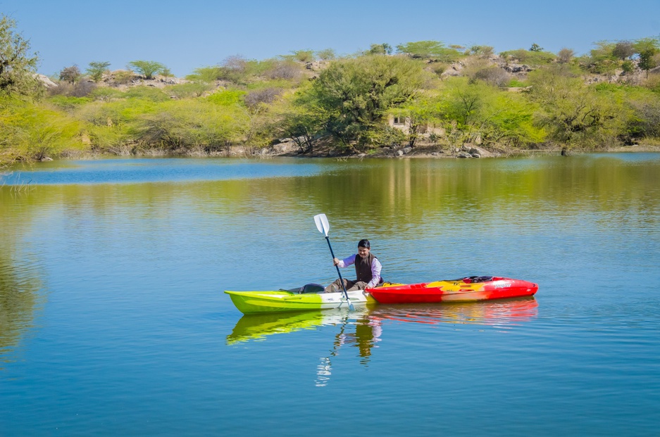 Lakshman Sagar kayaking on the lake