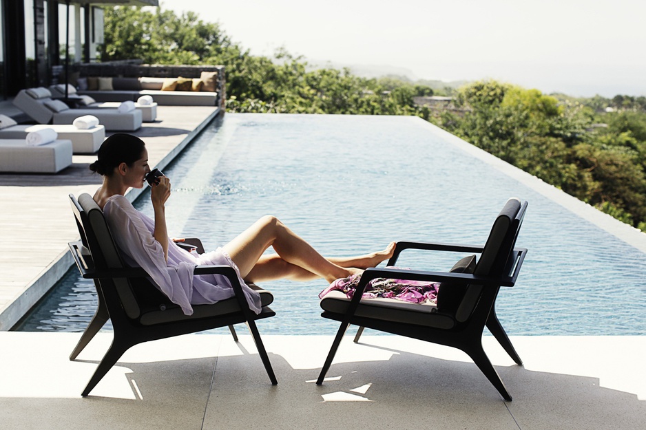 Relaxing at the private pool