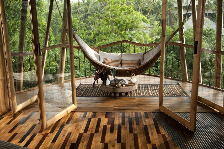 Sharma Springs Bamboo House Balcony With A Hammock